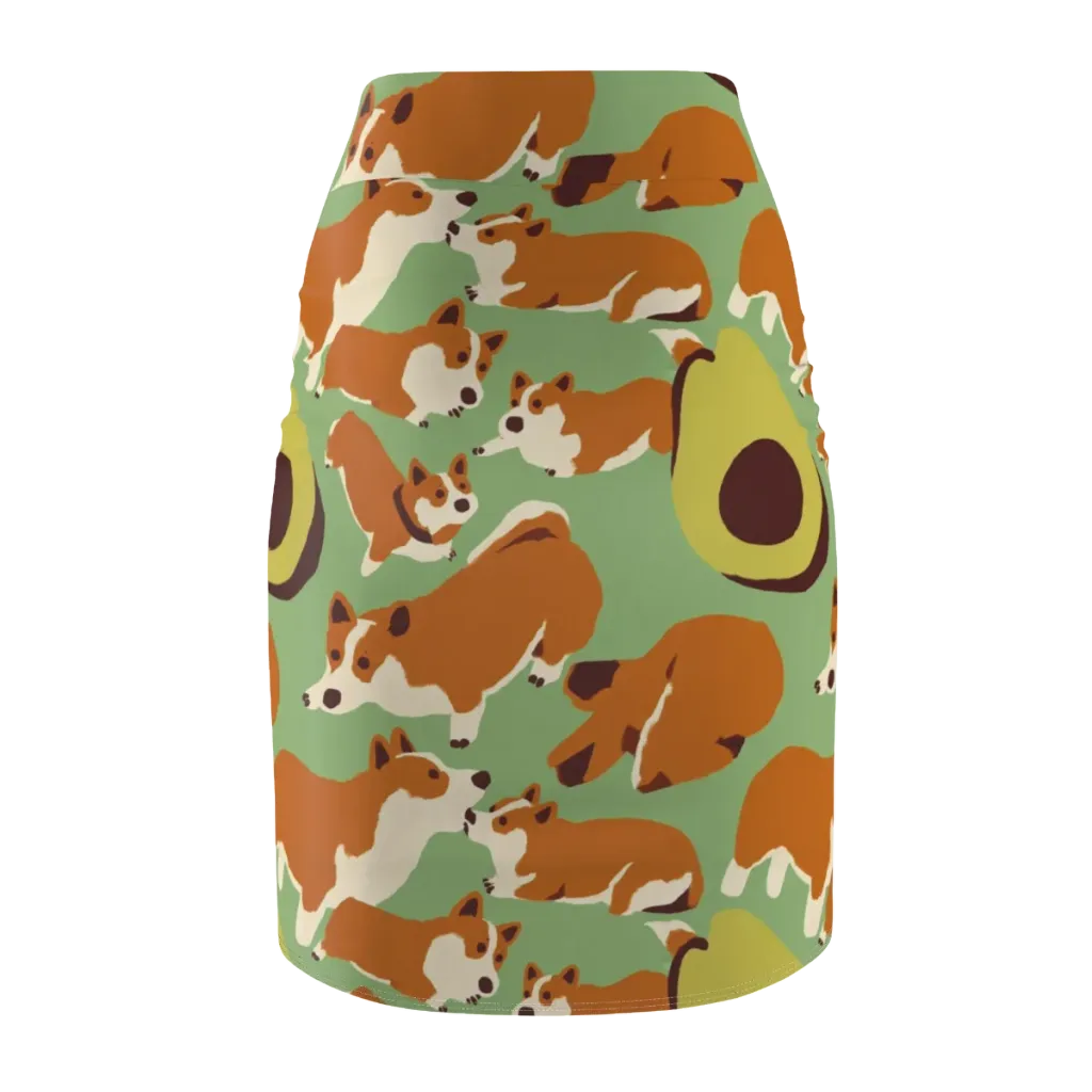 Corgi And Avo on Pencil Skirt — Back