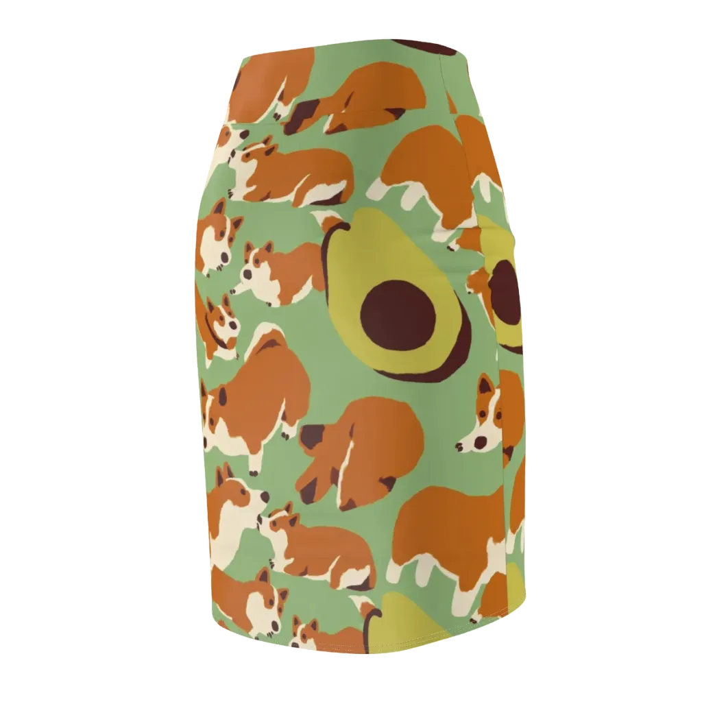 Corgi And Avo on Pencil Skirt — Back Side