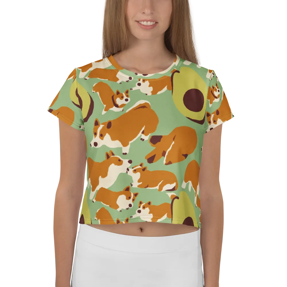 Corgi And Avo on Crop Tee — Front