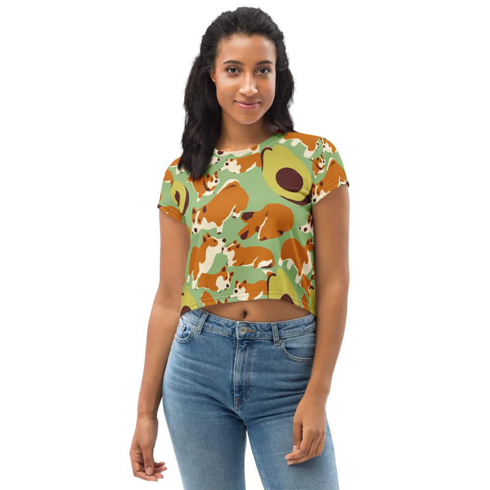 Corgi And Avo on Crop Tee — Front