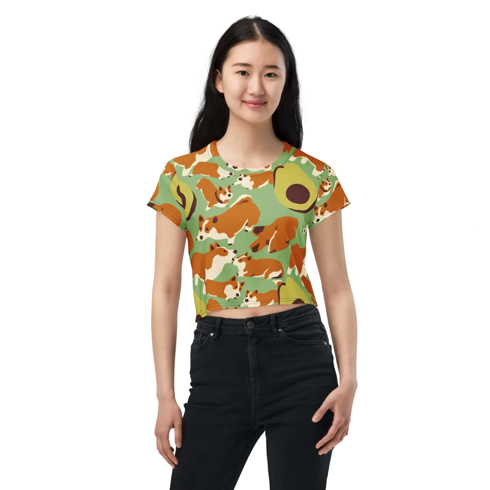 Corgi And Avo on Crop Tee — Front