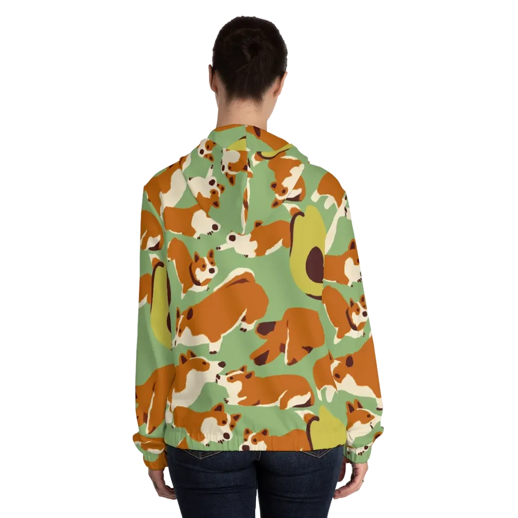 Corgi And Avo on Women's Full-Zip Hoodie — Back On Person