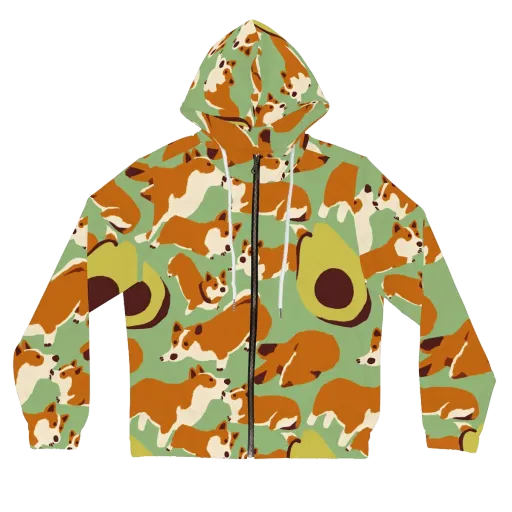 Corgi And Avo on a Women's Full-Zip Hoodie