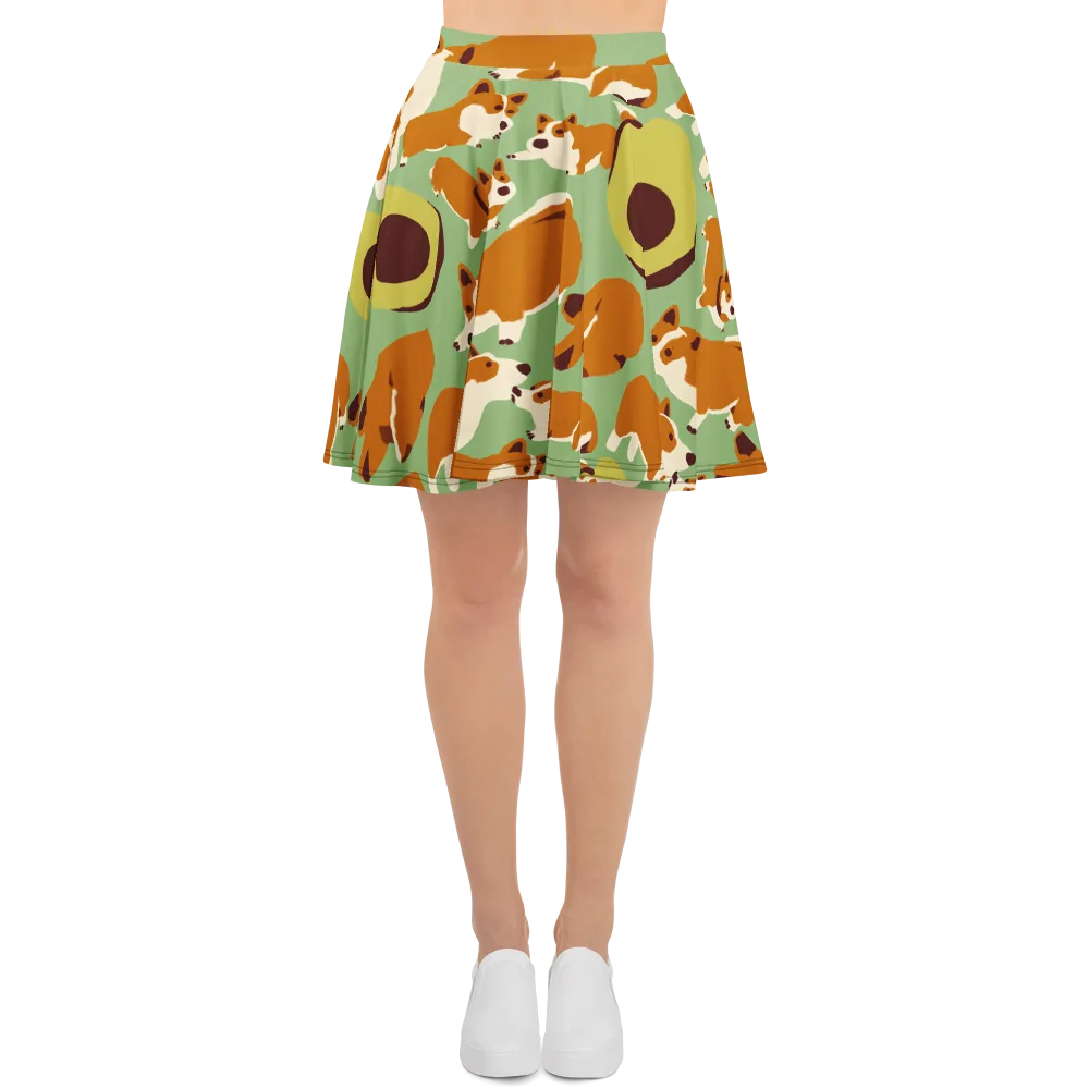 Corgi And Avo on Skater Skirt — Front