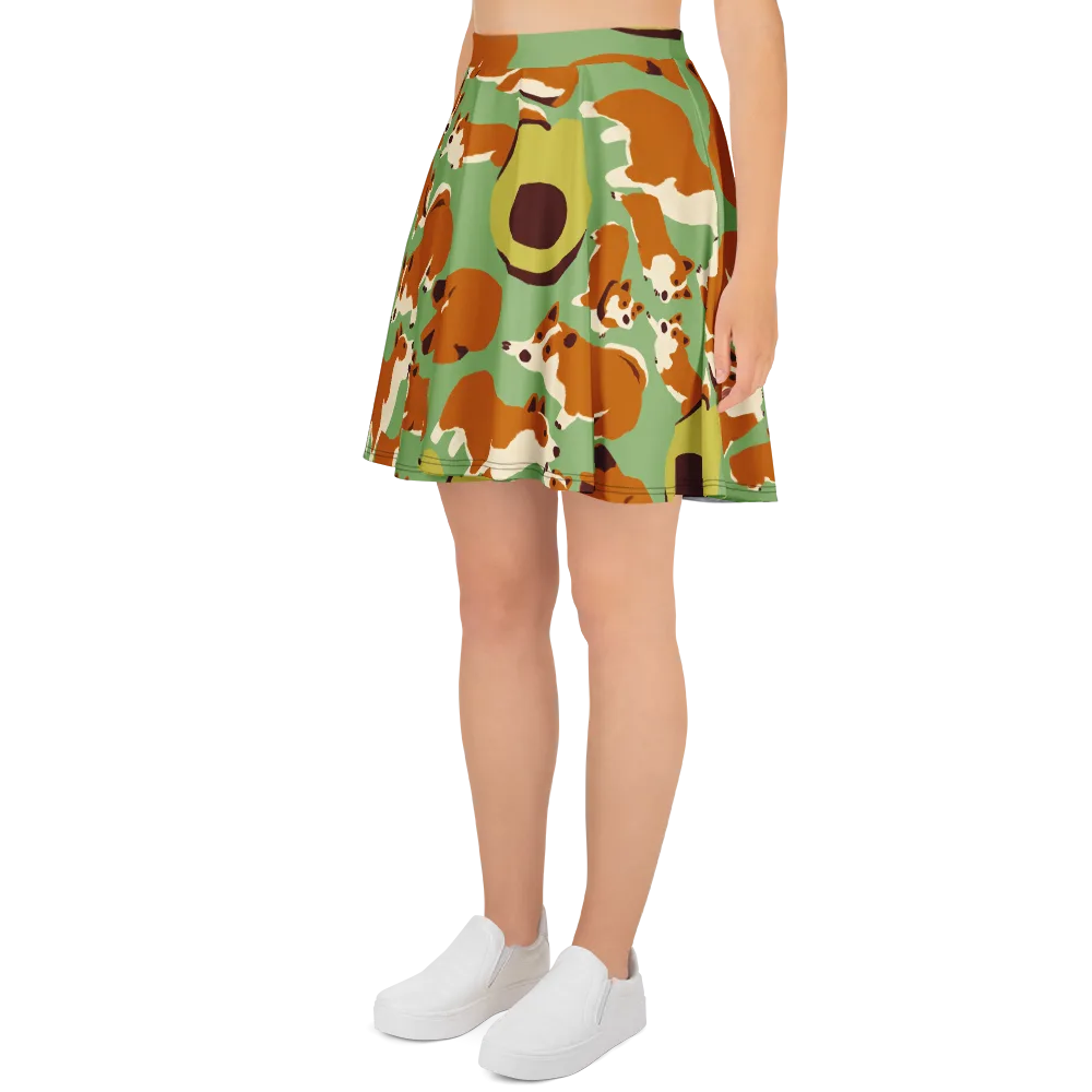 Corgi And Avo on Skater Skirt — Left