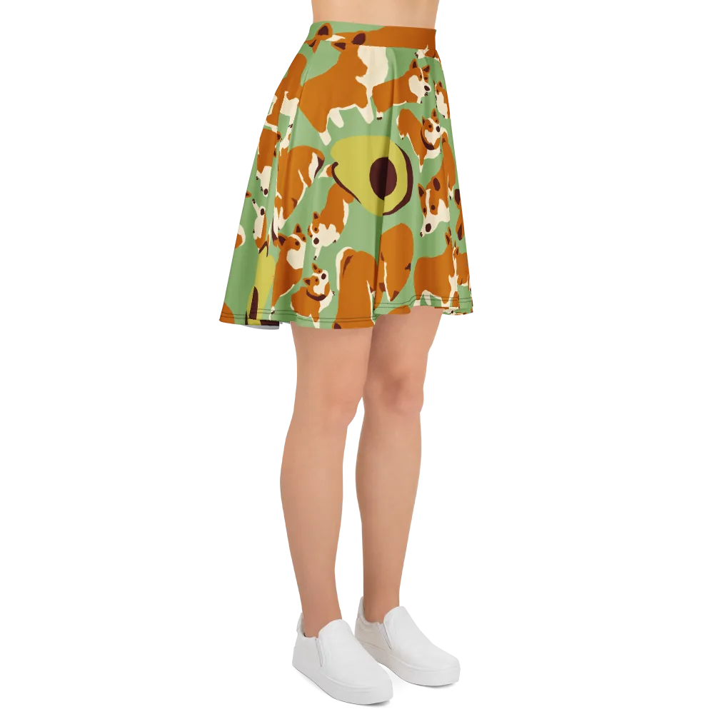 Corgi And Avo on Skater Skirt — Right