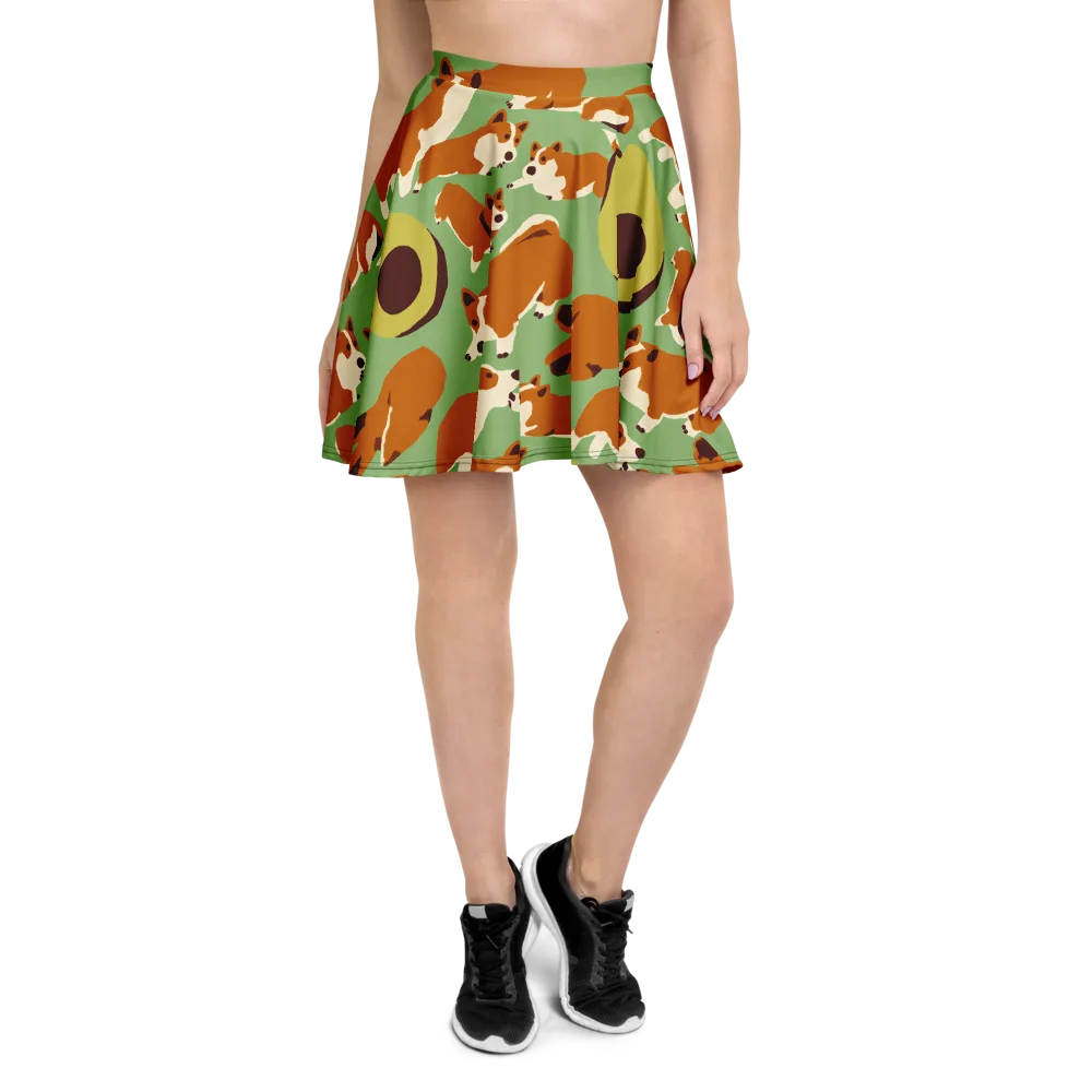 Corgi And Avo on Skater Skirt — Front