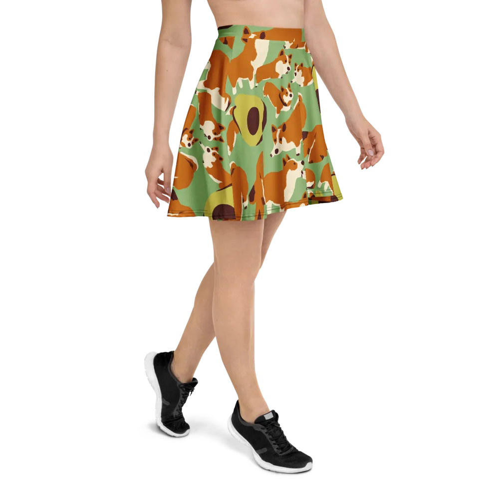 Corgi And Avo on Skater Skirt — Right