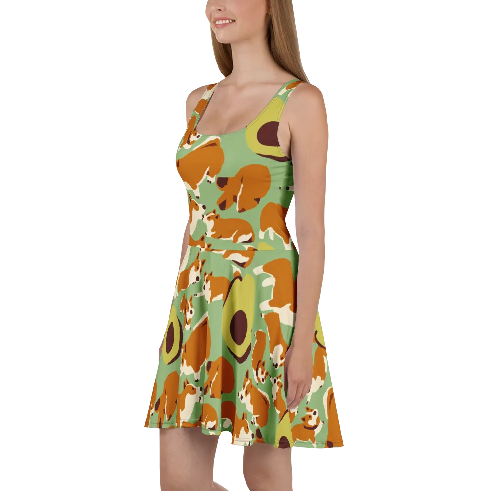 Corgi And Avo on Skater Dress — Left