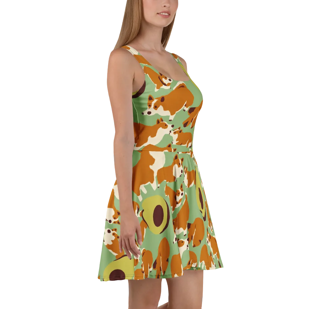 Corgi And Avo on Skater Dress — Right