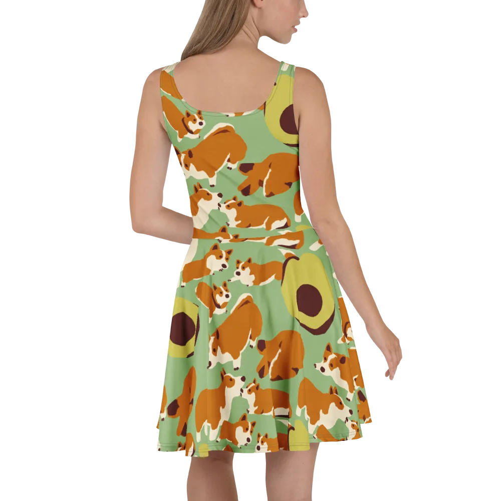 Corgi And Avo on Skater Dress — Back