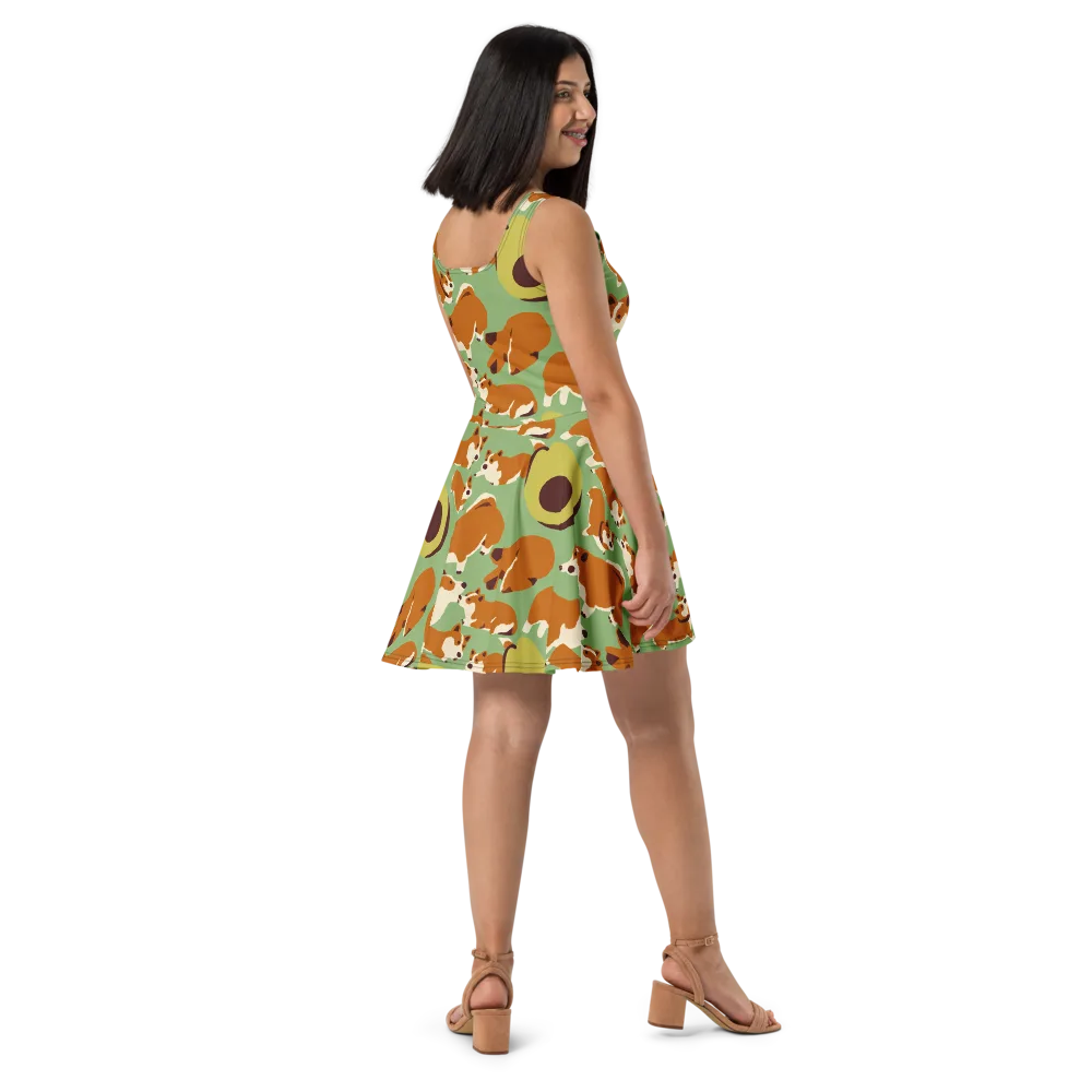 Corgi And Avo on Skater Dress — Right