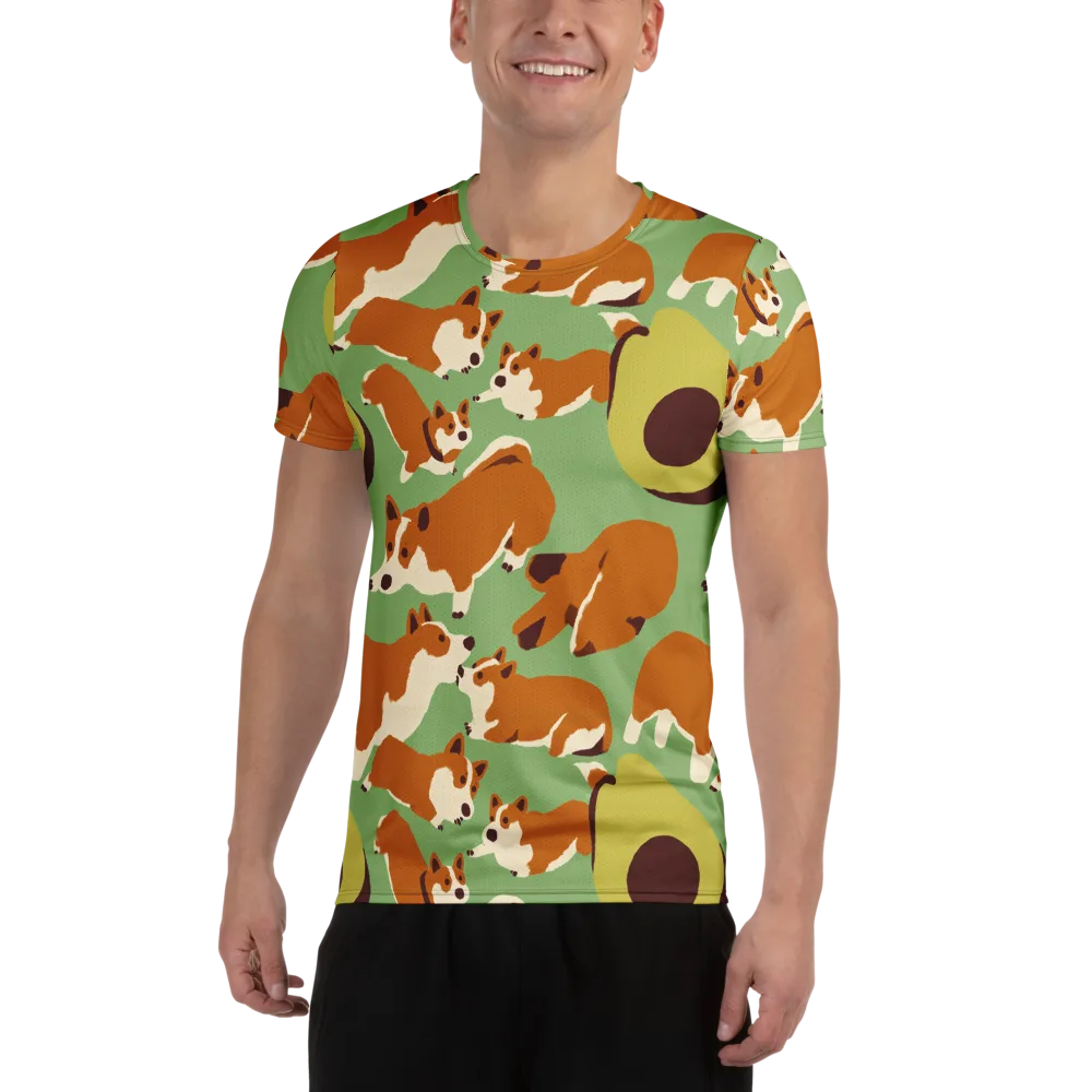 Corgi And Avo on Men's Athletic T-Shirt — Front