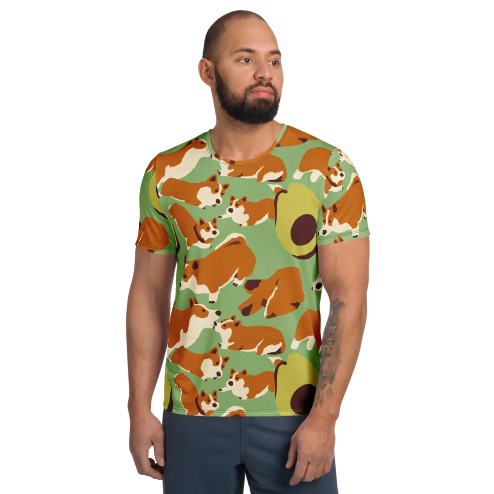 Corgi And Avo on Men's Athletic T-Shirt — Front