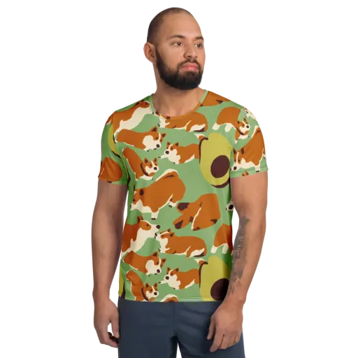 Corgi And Avo on a Men's Athletic T-Shirt