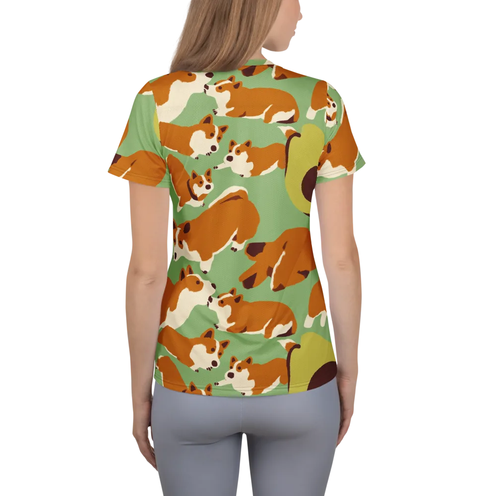 Corgi And Avo on Women's Athletic T-Shirt — Back