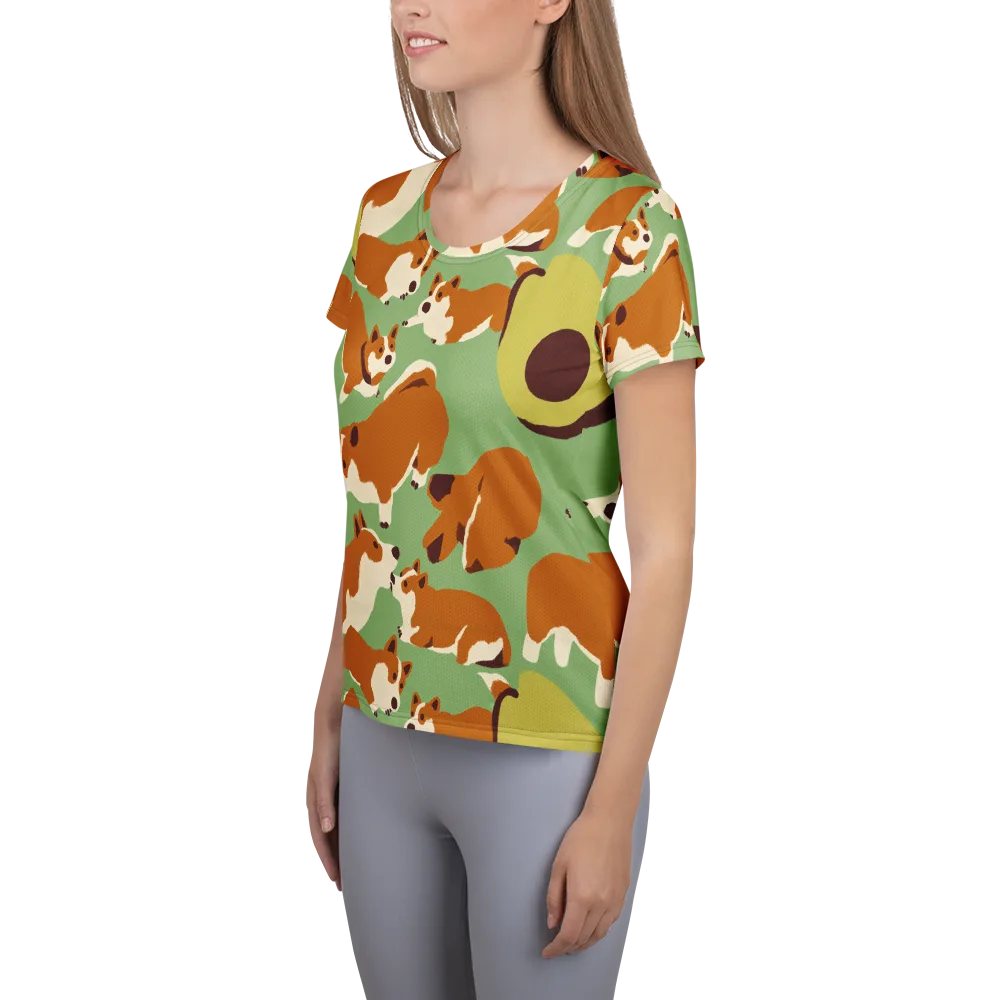 Corgi And Avo on Women's Athletic T-Shirt — Left