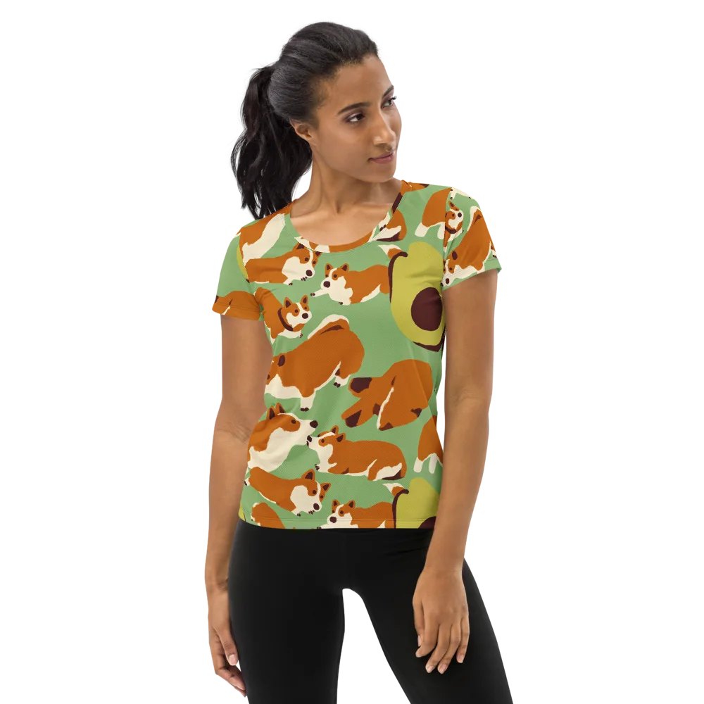 Corgi And Avo on Women's Athletic T-Shirt — Front