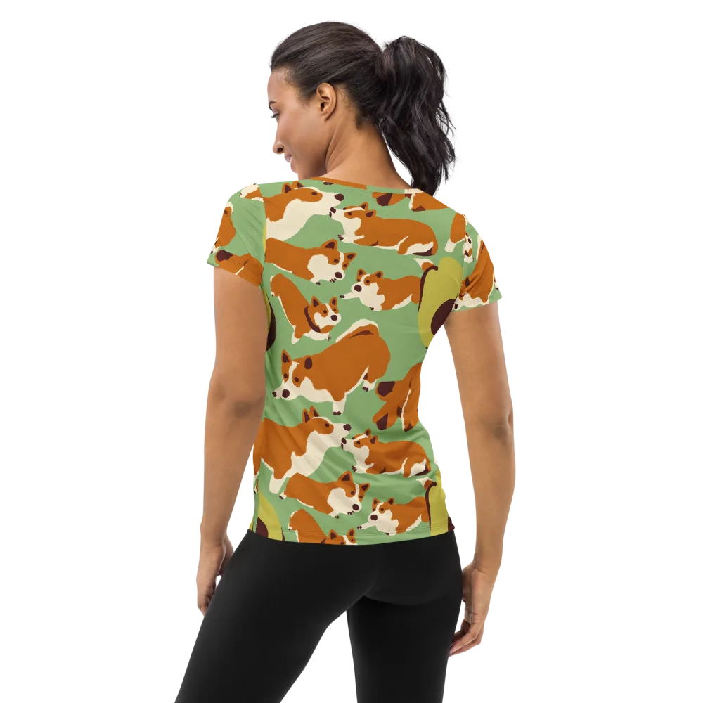 Corgi And Avo on Women's Athletic T-Shirt — Back