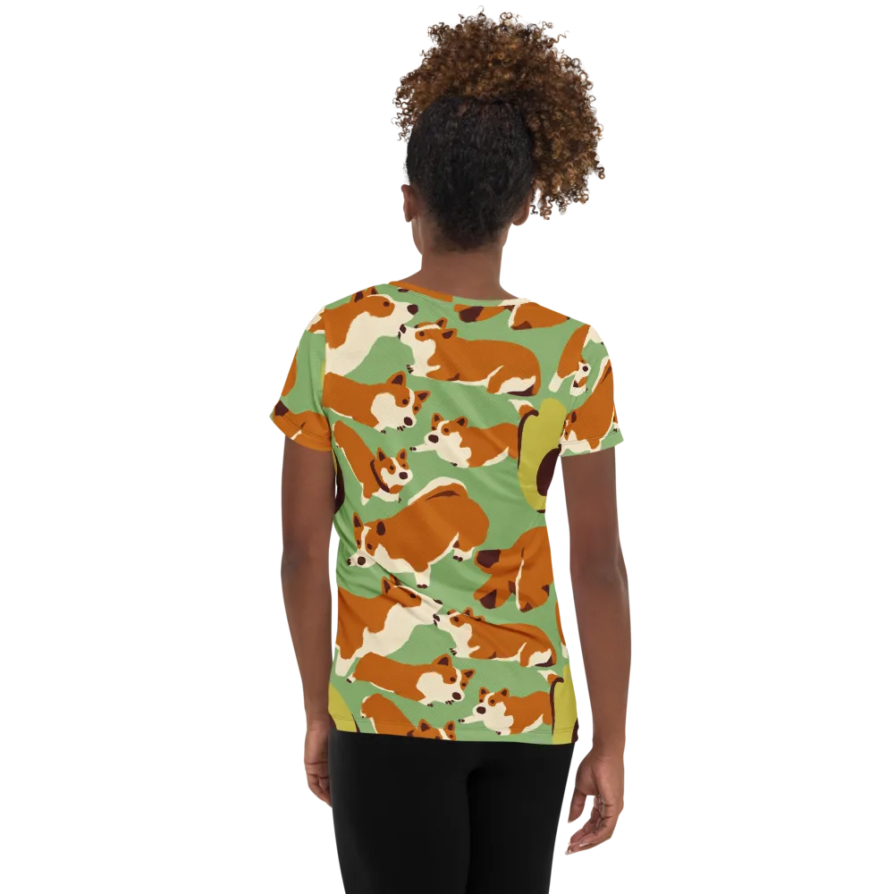 Corgi And Avo on Women's Athletic T-Shirt — Back