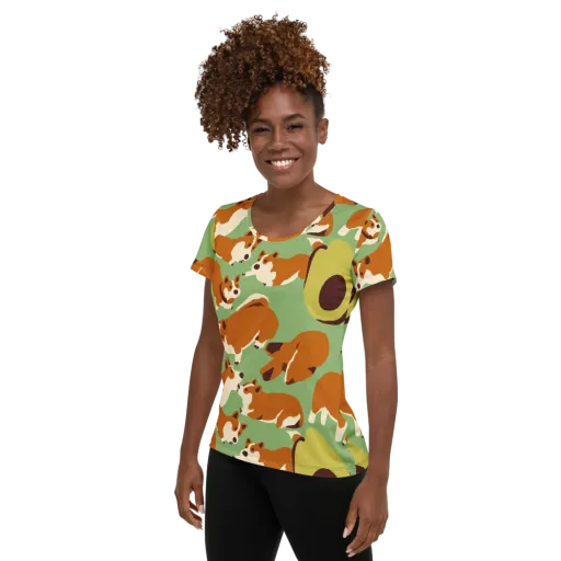 Corgi And Avo on a Women's Athletic T-Shirt