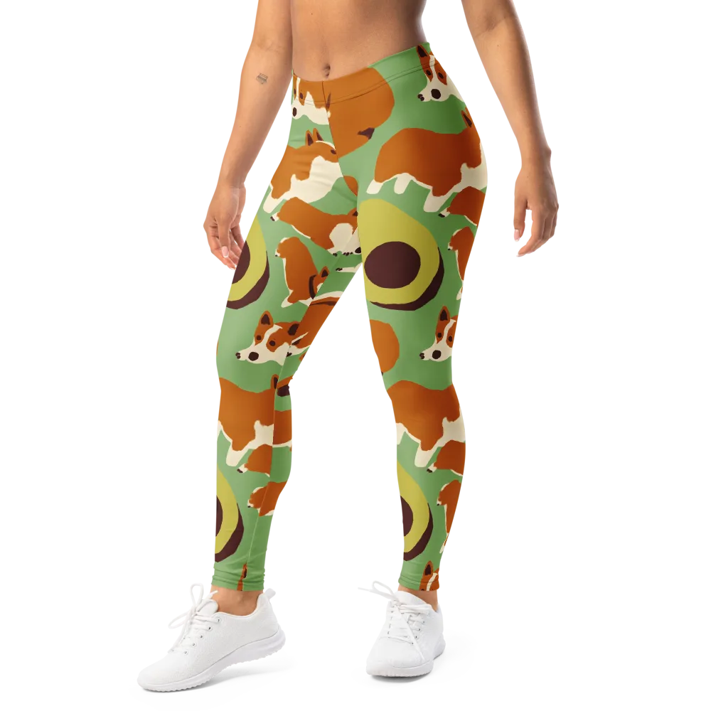 Corgi And Avo on Leggings — Left Front