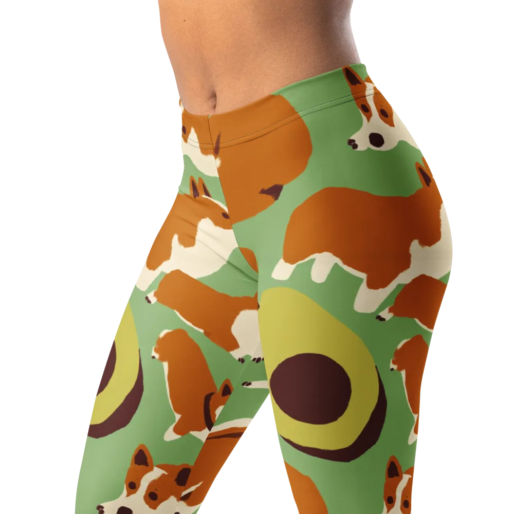 Corgi And Avo on Leggings — Left Front