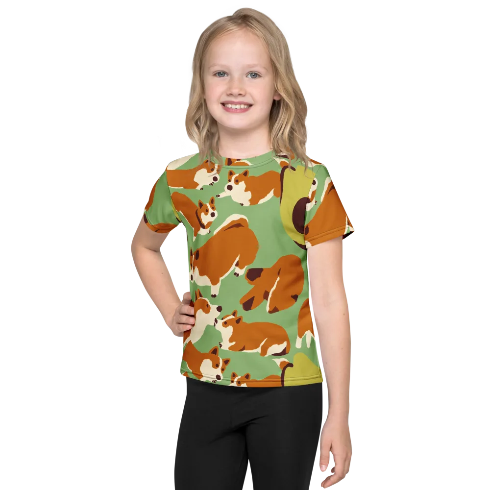 Corgi And Avo on Kids Crew Neck T-Shirt — Front