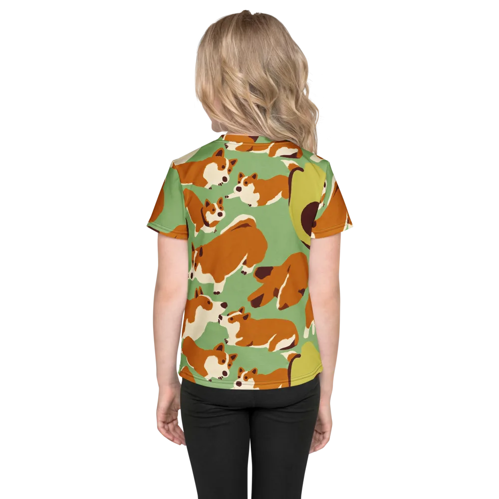 Corgi And Avo on Kids Crew Neck T-Shirt — Back
