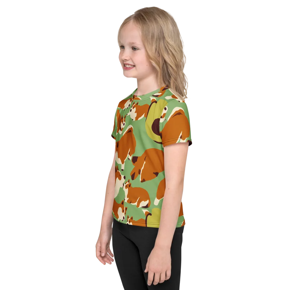 Corgi And Avo on Kids Crew Neck T-Shirt — Left