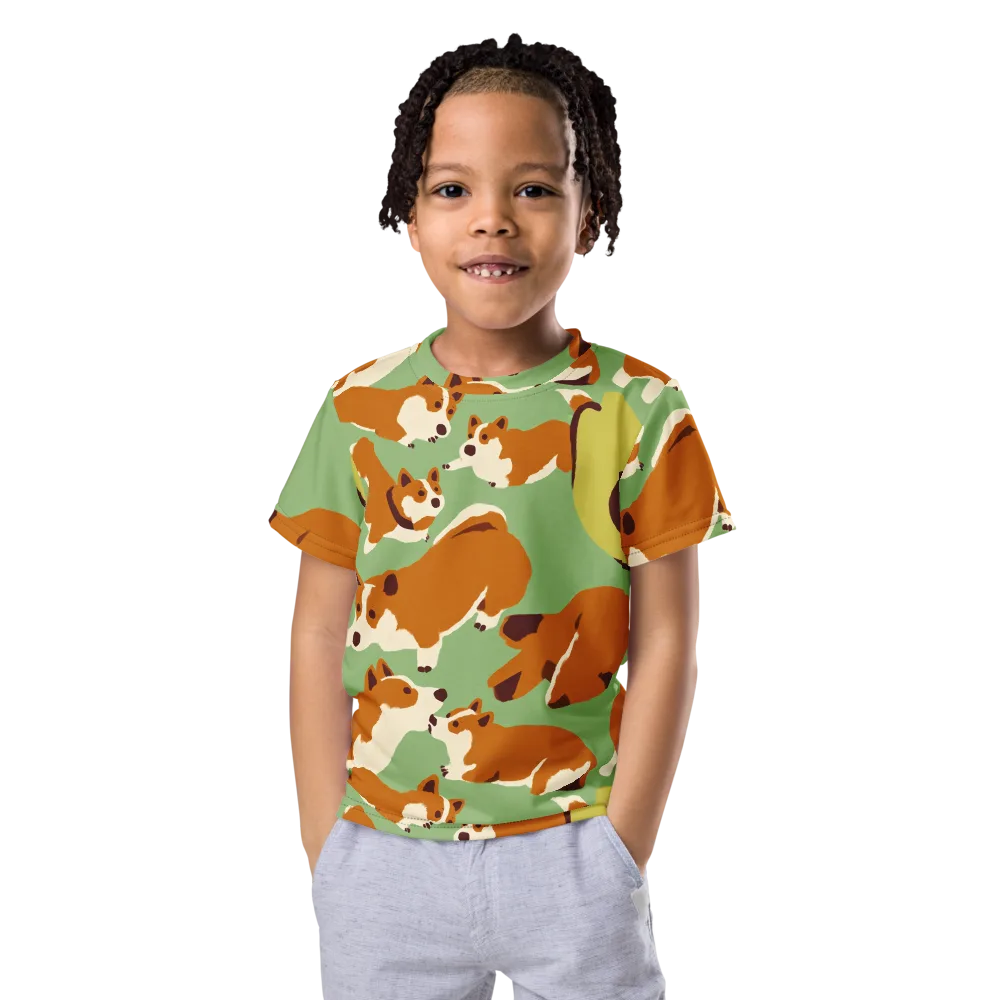 Corgi And Avo on Kids Crew Neck T-Shirt — Front