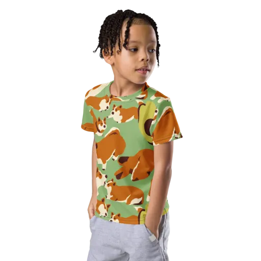 Corgi And Avo on a Kids Crew Neck T-Shirt