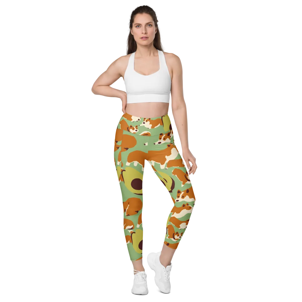 Corgi And Avo on Leggings with Pockets — Front