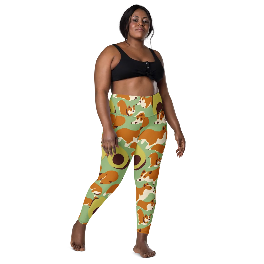 Corgi And Avo on Leggings with Pockets — Front