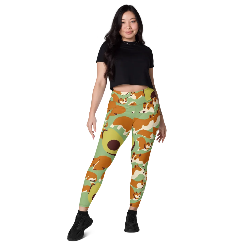 Corgi And Avo on Leggings with Pockets — Front