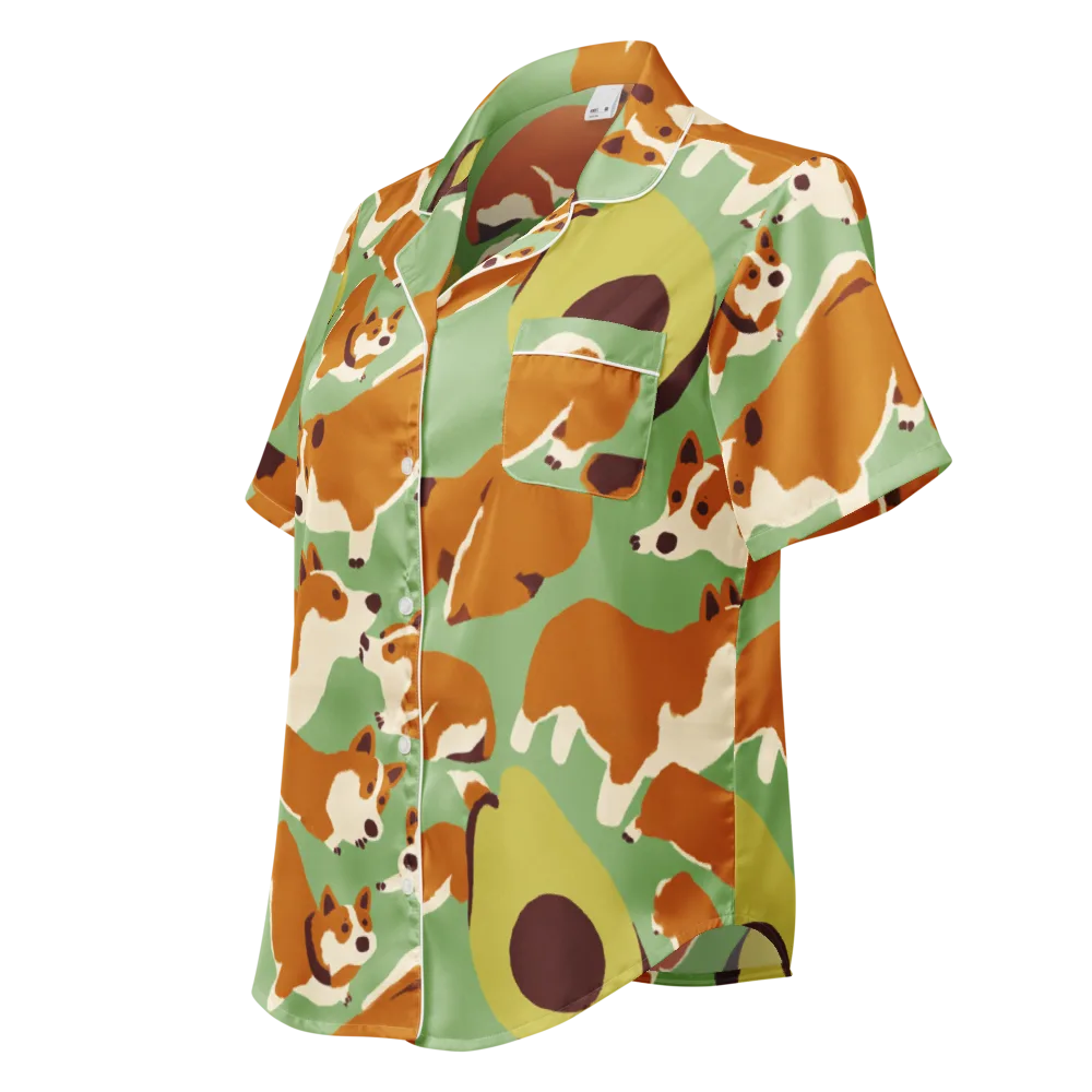 Corgi And Avo on Women's Short Sleeve Pajama Top — Left Front