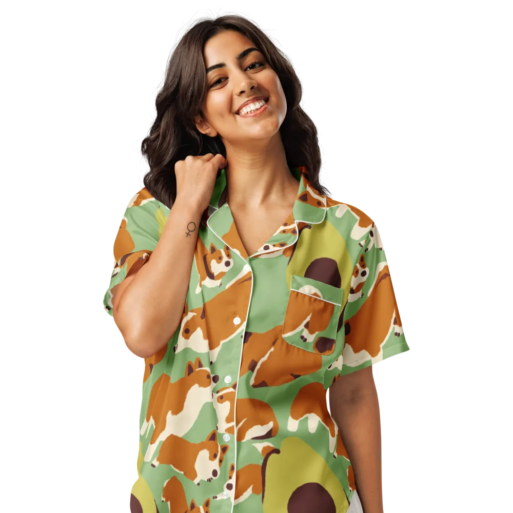Corgi And Avo on Women's Short Sleeve Pajama Top — Front