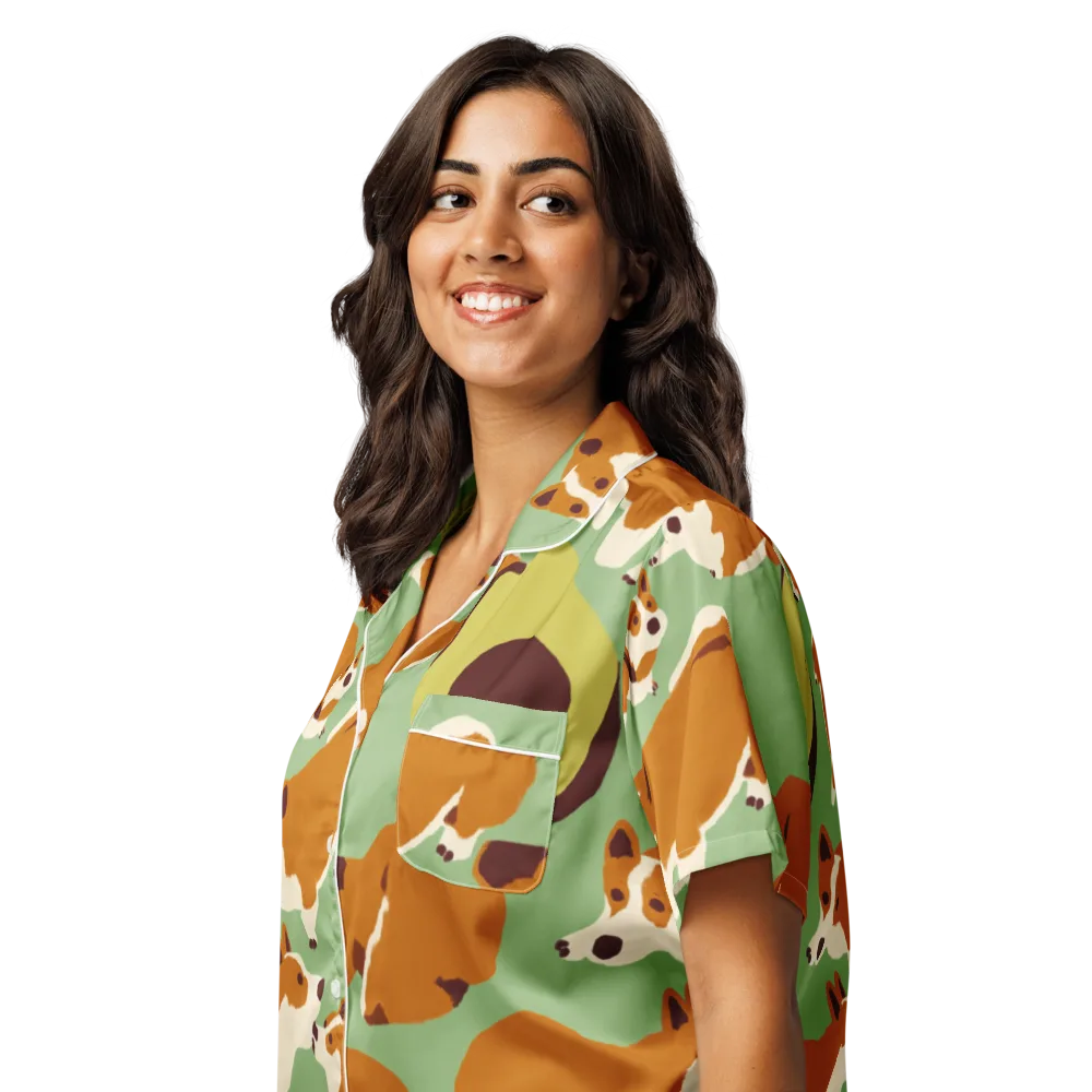 Corgi And Avo on Women's Short Sleeve Pajama Top — Left Front