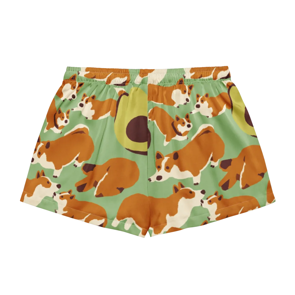 Corgi And Avo on Women's Pajama Shorts — Back