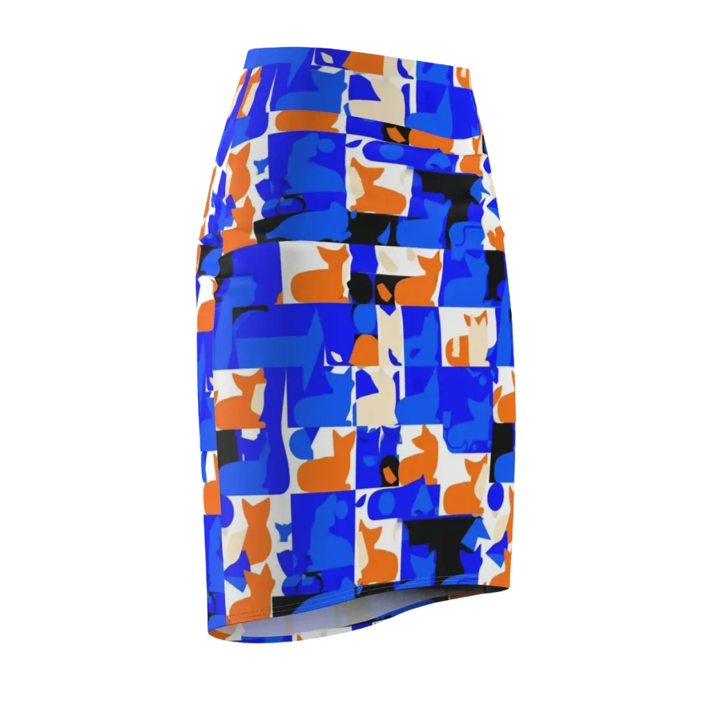 Blue Prowl on Pencil Skirt — Front Side