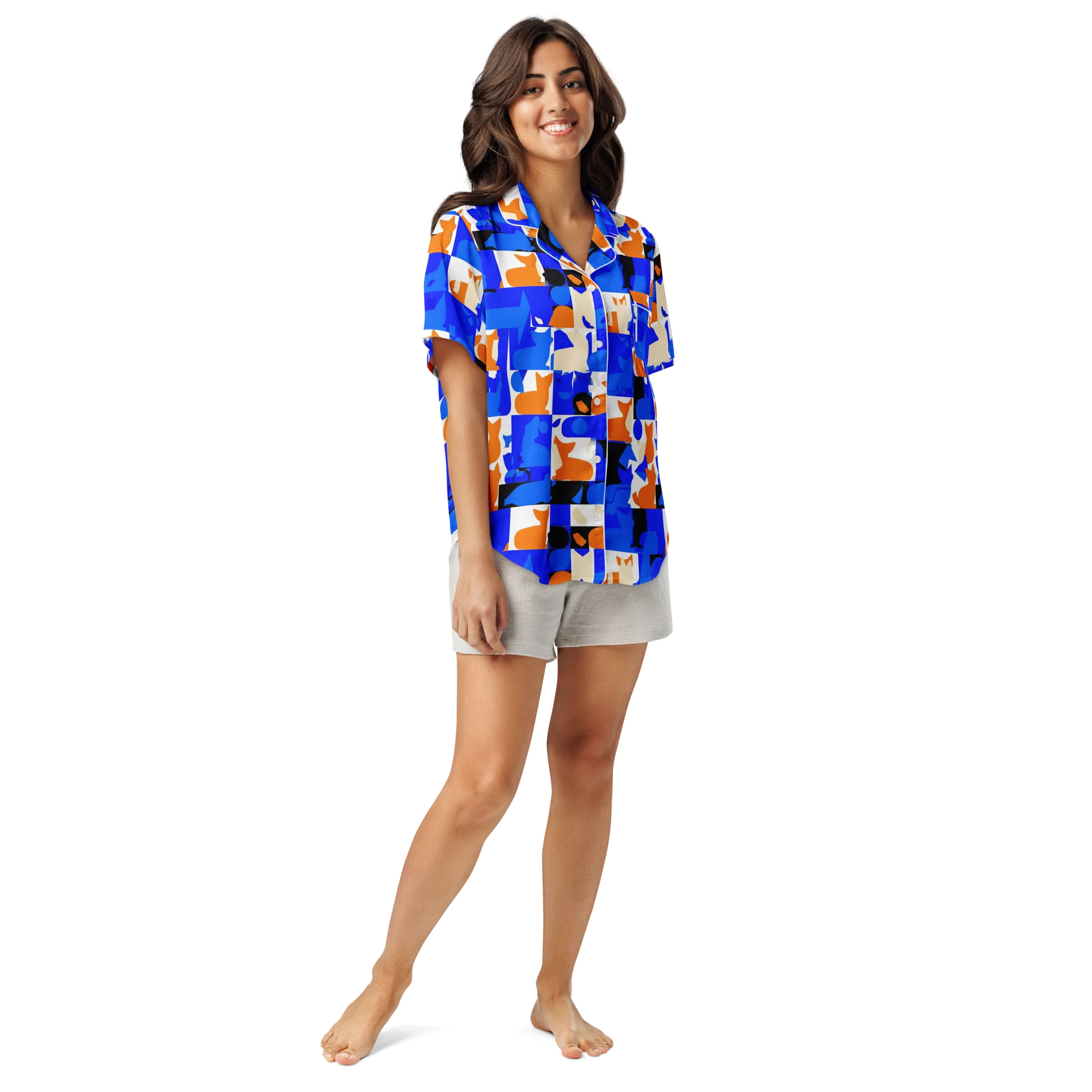Blue Prowl on Women's Short Sleeve Pajama Top — Front