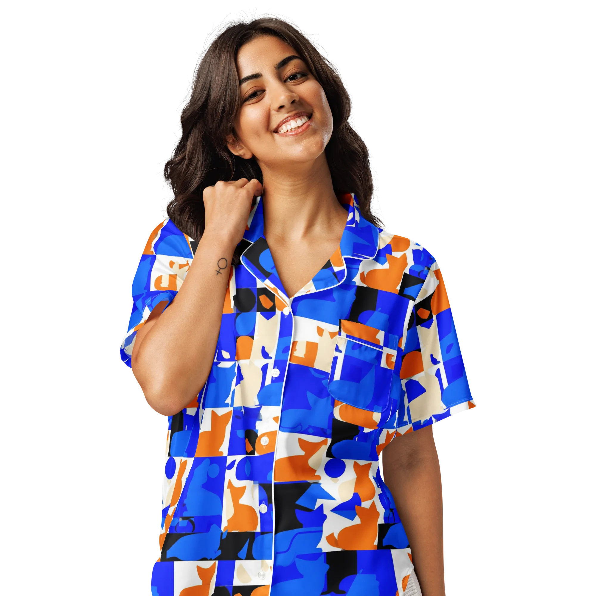 Blue Prowl on Women's Short Sleeve Pajama Top — Front