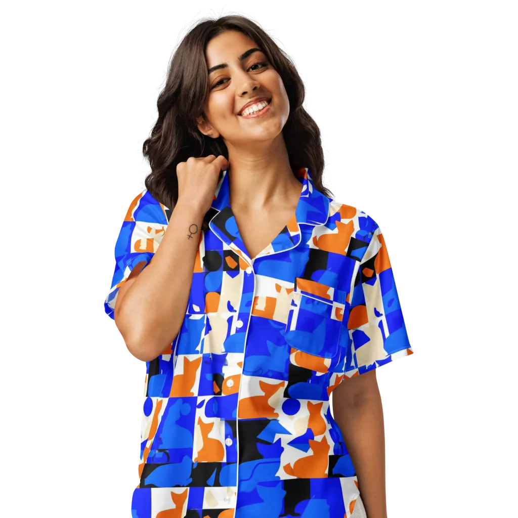 Blue Prowl on Women's Short Sleeve Pajama Top — Front