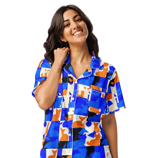 Blue Prowl on a Women's Short Sleeve Pajama Top