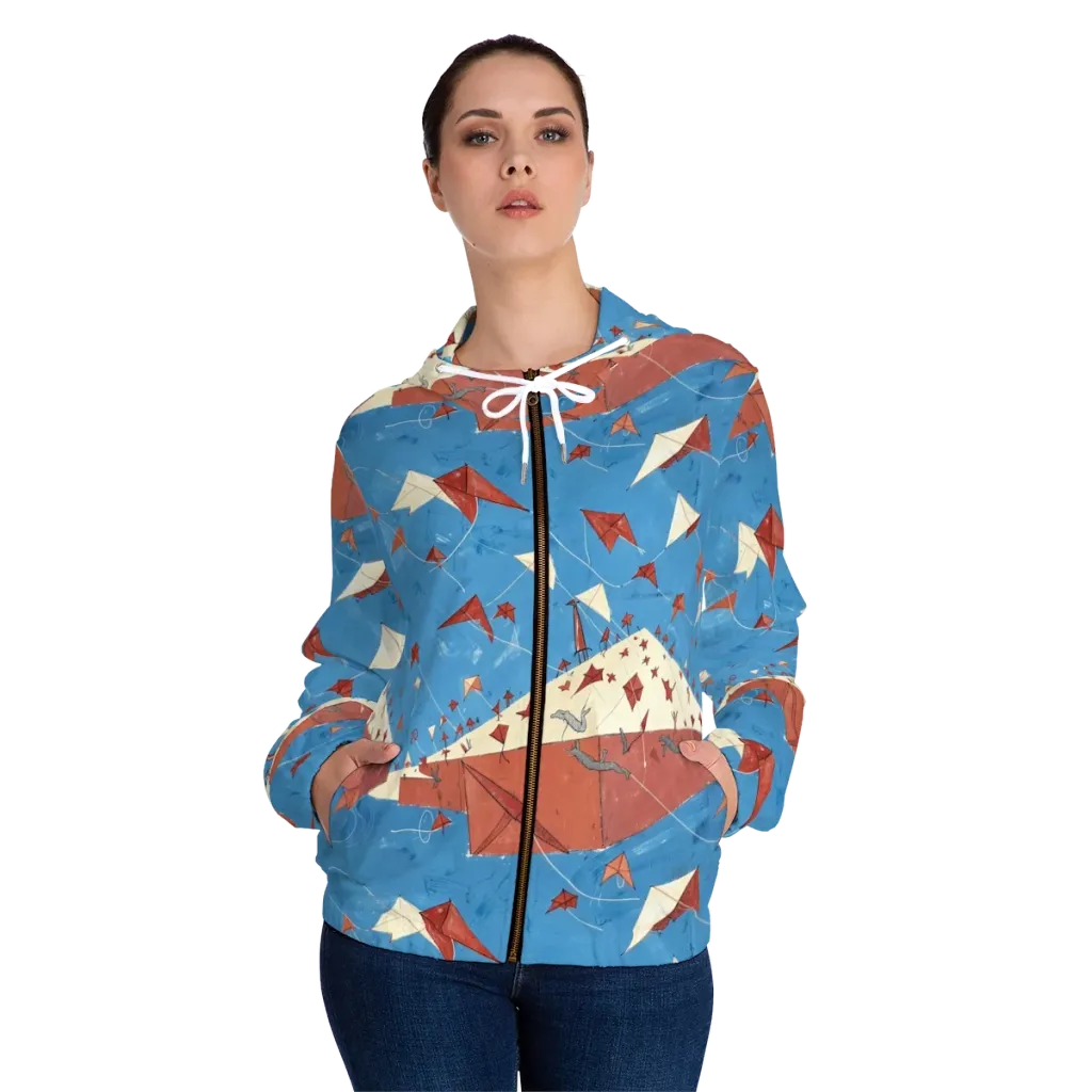 Kite Harbor on Women's Full-Zip Hoodie — Front On Person