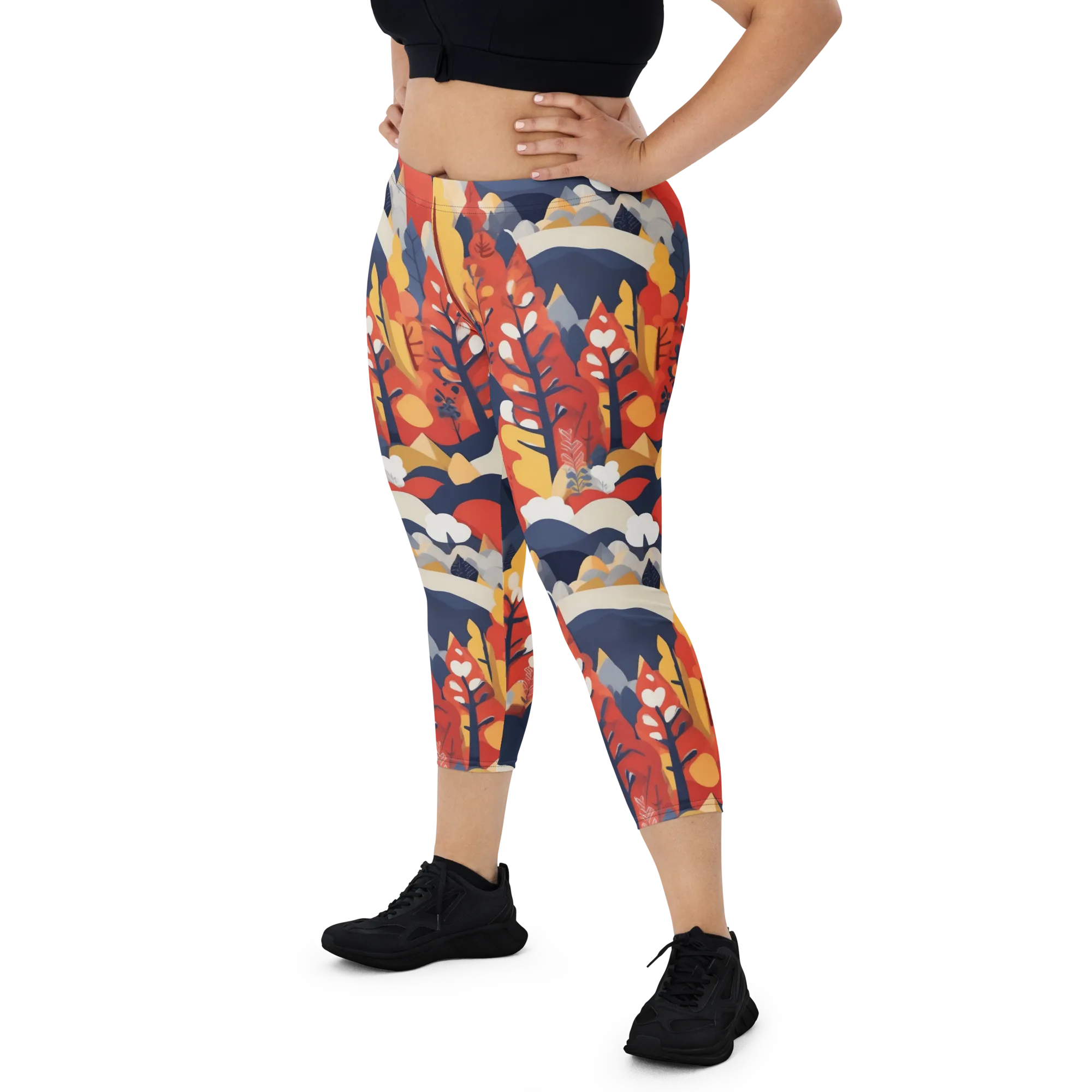 Autumnal Alpine on Capri Leggings — Front