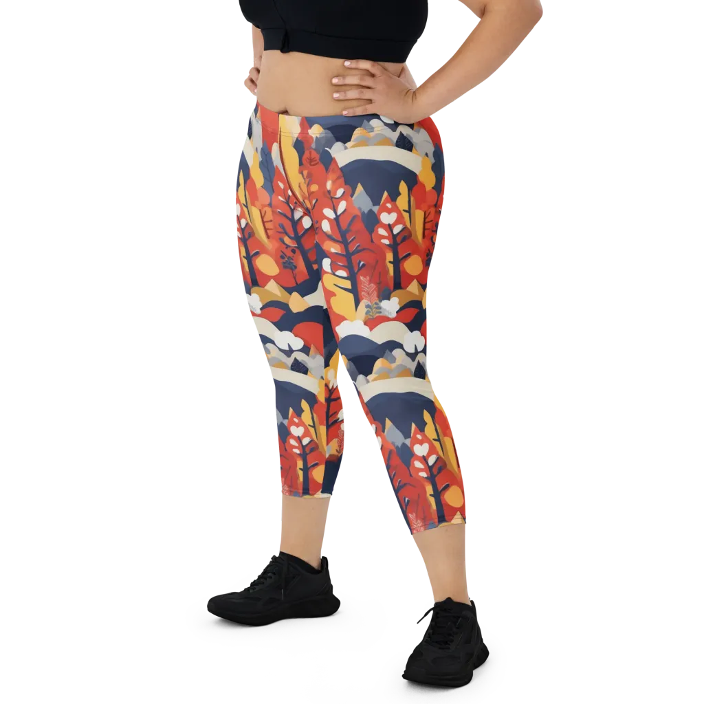 Autumnal Alpine on Capri Leggings — Front