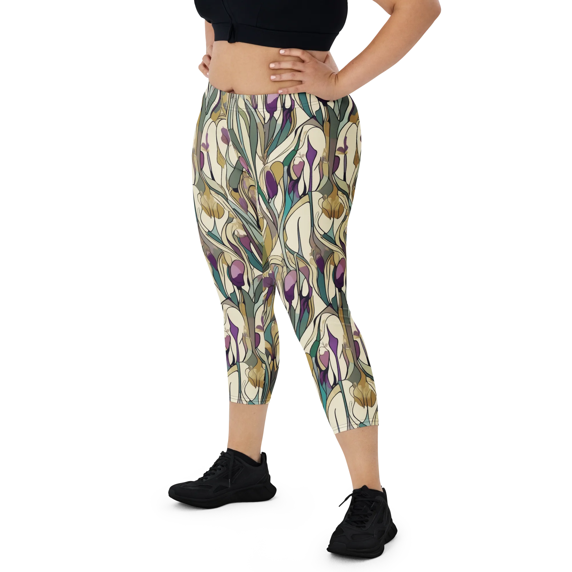 Iris Nocturne on Capri Leggings — Front
