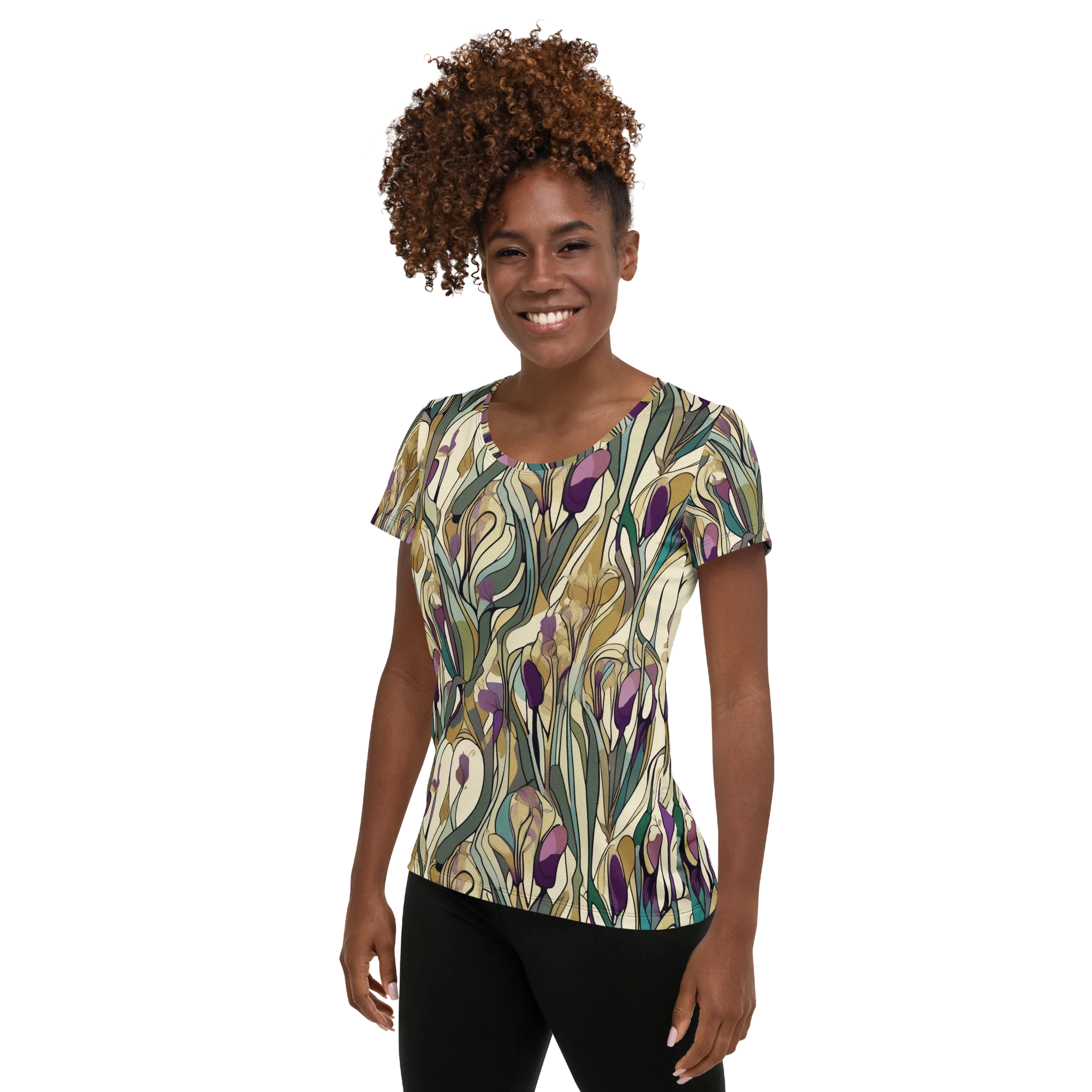 Iris Nocturne on Women's Athletic T-Shirt — Left