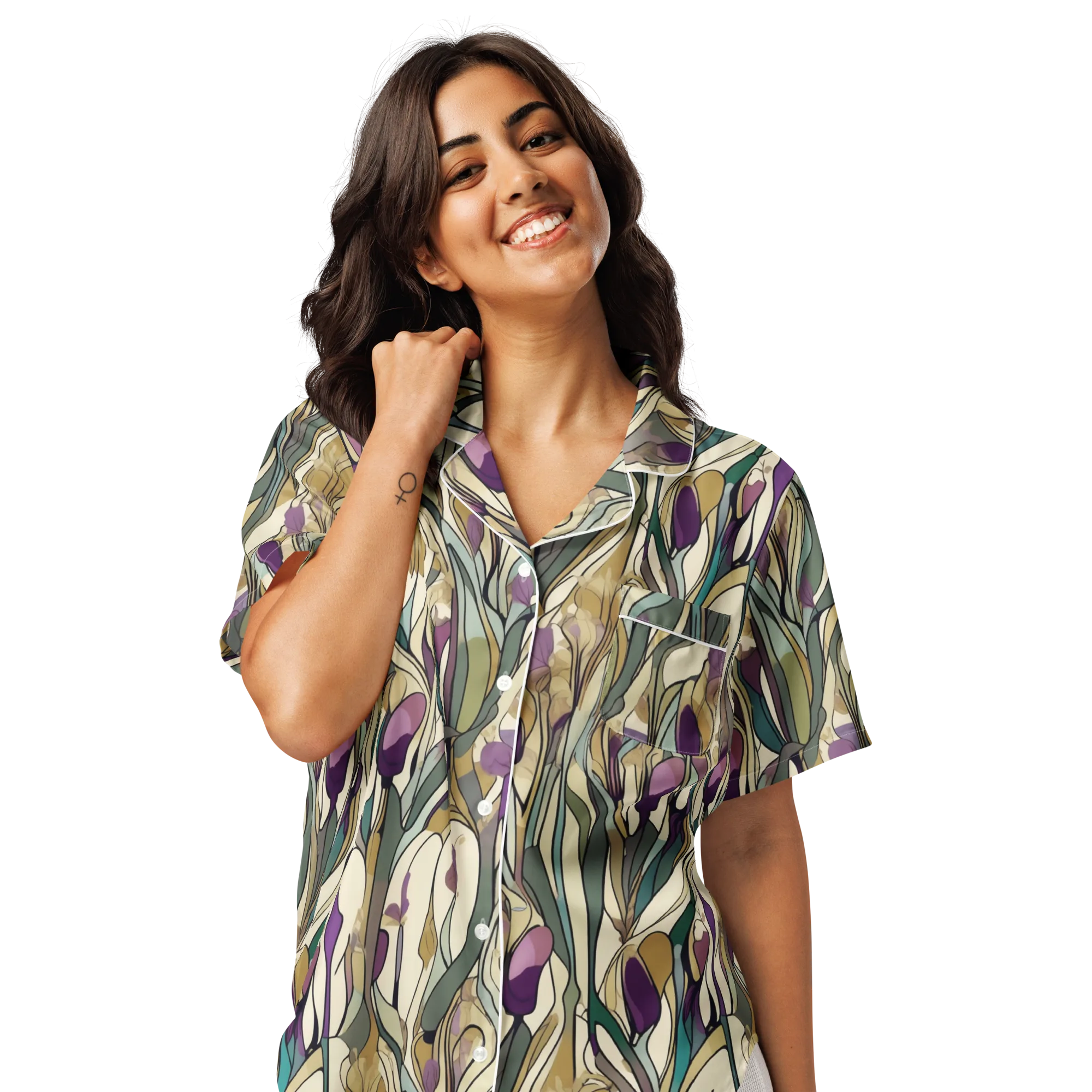 Iris Nocturne on Women's Short Sleeve Pajama Top — Front
